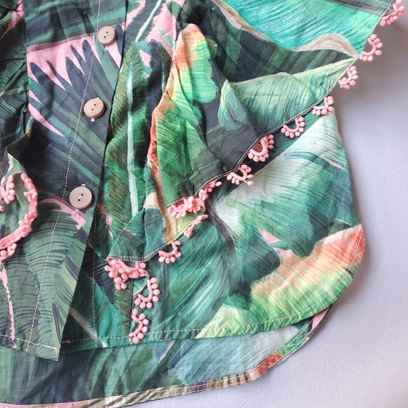 NWT$150 Farm Rio Amazonia Forest Cotton Frilled Shirt Top Sz XS - Picture 7 of 15